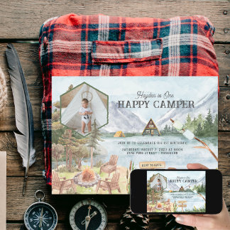 One Happy Camper 1. Geburtstag Foto Camping Einladung