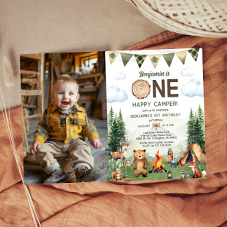 One Happy Camper 1. Geburtstag Foto Einladung