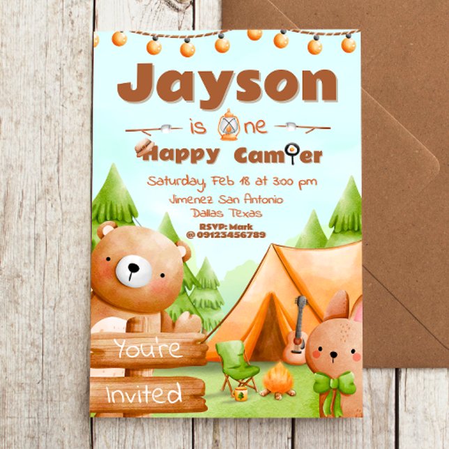 One Happy Camper - 1er anniversaire Invitation (One Happy Camper - 1st birthday Invitation)