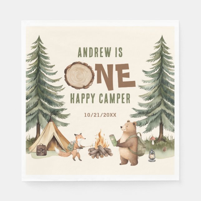 One Happy Camper 1st Birthday Napkins Serviette (Vorderseite)