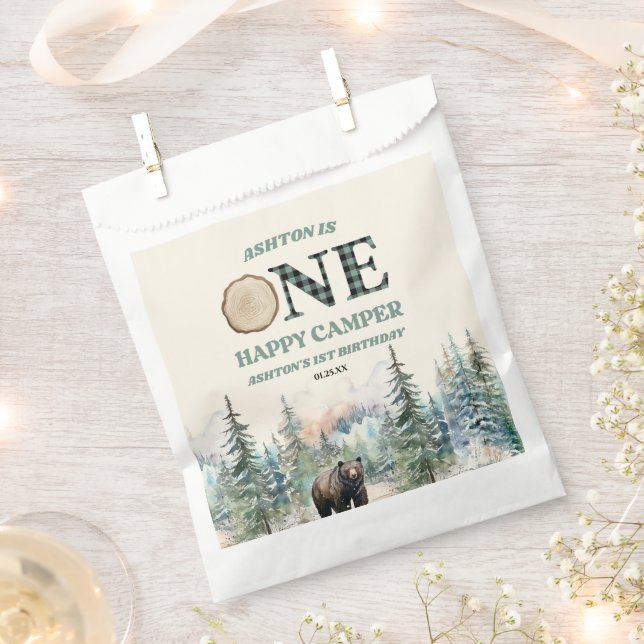 ONE Happy Camper Bär 1. Geburtstag Party Geschenktütchen (Ausgeschnitten)