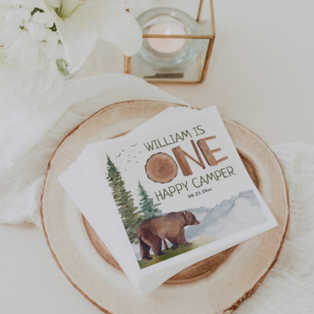 One Happy Camper Bär Geburtstag Serviette (Von Creator hochgeladen)