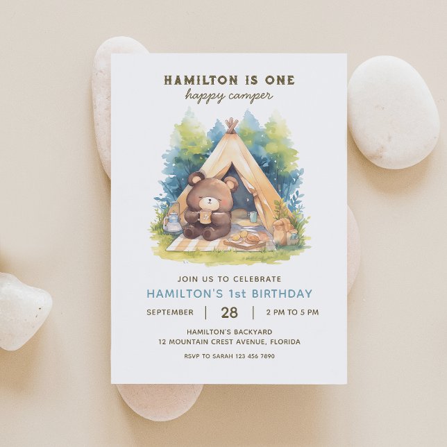 One Happy Camper Bear Birthday Einladung 7 (Von Creator hochgeladen)