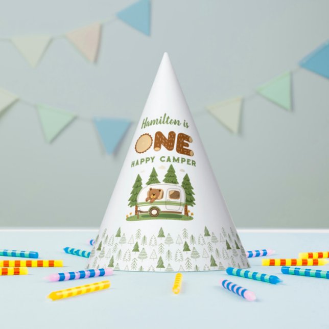 One Happy Camper Bear Party Hat Partyhütchen (Von Creator hochgeladen)
