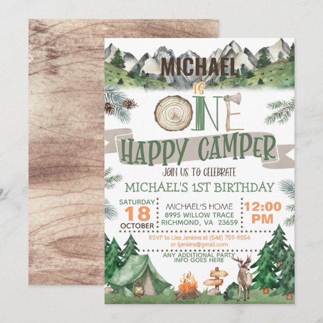 One Happy Camper Birthday Einladung (Vorne/Hinten)