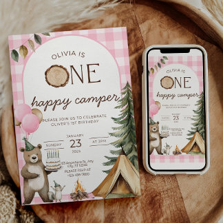 One Happy Camper Birthday Invitation Camping 1st Einladung