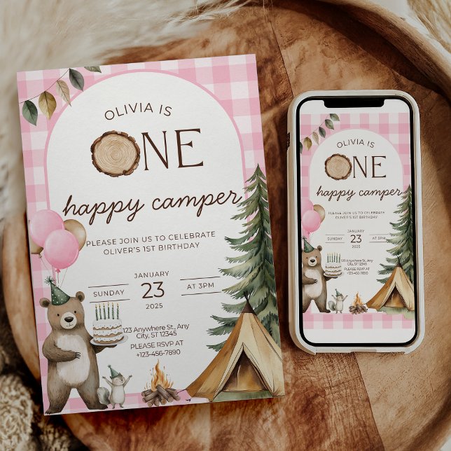 One Happy Camper Birthday Invitation Camping 1st  Einladung (Von Creator hochgeladen)