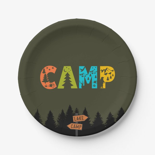 One Happy Camper Birthday Kids Foto Pappteller (Vorderseite)