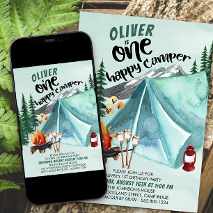 One Happy Camper Boys 1. Geburtstag Einladung