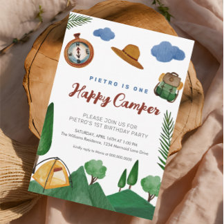One Happy Camper Boys 1. Geburtstag Einladung