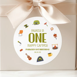 One Happy Camper Camping 1. Geburtstagsparty Runder Aufkleber