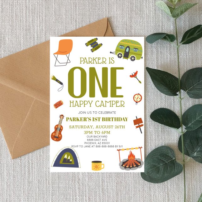 One Happy Camper Camping 1st First Birthday Party Einladung (Von Creator hochgeladen)