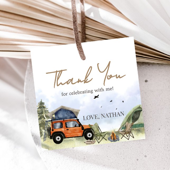 One Happy Camper Camping Boy Birthday Geschenkanhänger (One Happy Camper 1st Birthday Party Favor Tags)