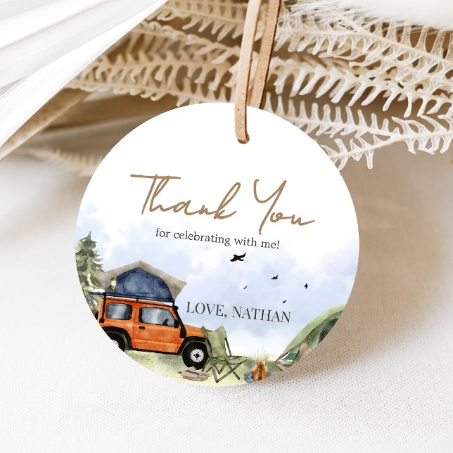 One Happy Camper Camping Boy Birthday Geschenkanhänger (One Happy Camper 1st Birthday Party Favor Tags)