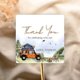 One Happy Camper Camping Boy Birthday Quadratischer Aufkleber