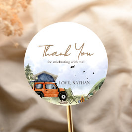 One Happy Camper Camping Boy Birthday Runder Aufkleber