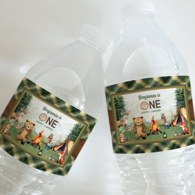 One Happy Camper Erster Geburtstag (One Happy Camper First Birthday Water Bottle Label
)