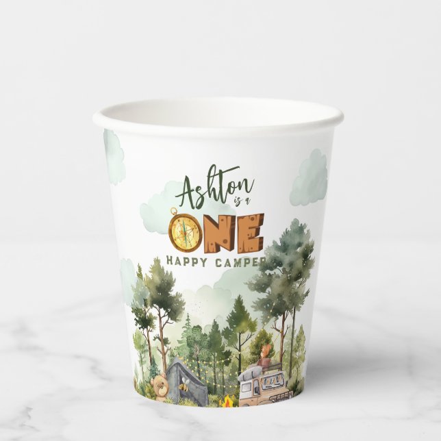 One Happy Camper First Birthday  Pappbecher (Vorderseite)