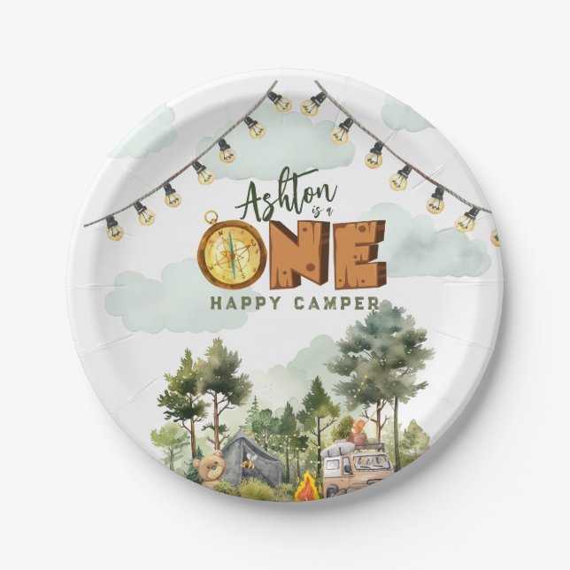 One Happy Camper First Birthday  Pappteller (Vorderseite)
