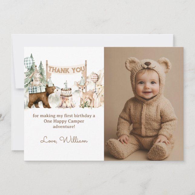 One Happy Camper Foto zum ersten Geburtstag Dankeskarte (Vorderseite)
