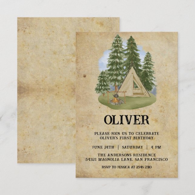 One Happy Camper Geburtstag Einladung (Vorne/Hinten)