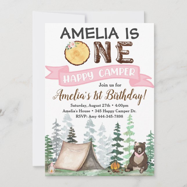 One Happy Camper Geburtstag Einladung 1. Geburtsta (Vorderseite)