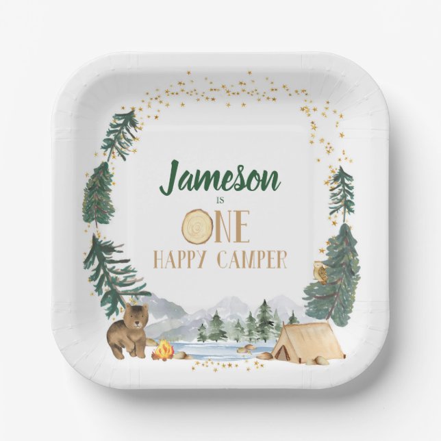 One Happy Camper Geburtstagsparty Teller (Vorderseite)