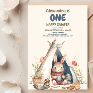 One Happy Camper Wood Boys 1. Geburtstag Einladung