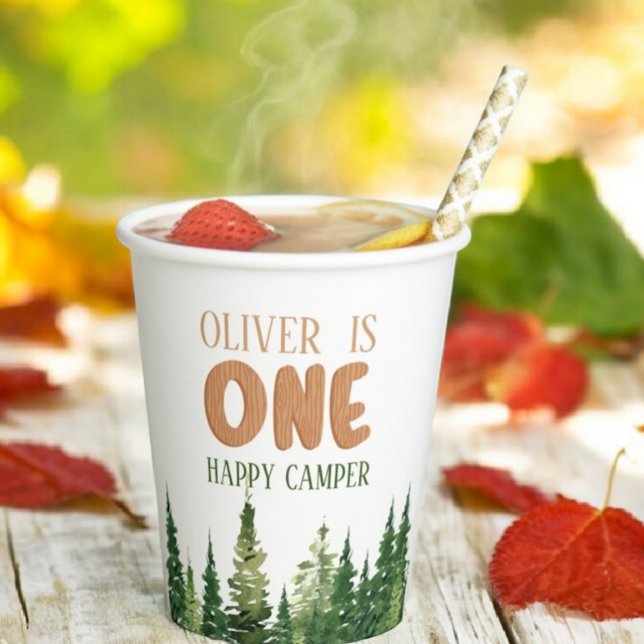 One Happy Camper Wood Boys 1. Geburtstag Pappbecher (Von Creator hochgeladen)