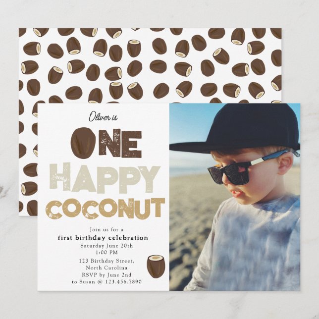 One Happy Coconut 1st Summer Birthday Photo Einladung (Vorne/Hinten)