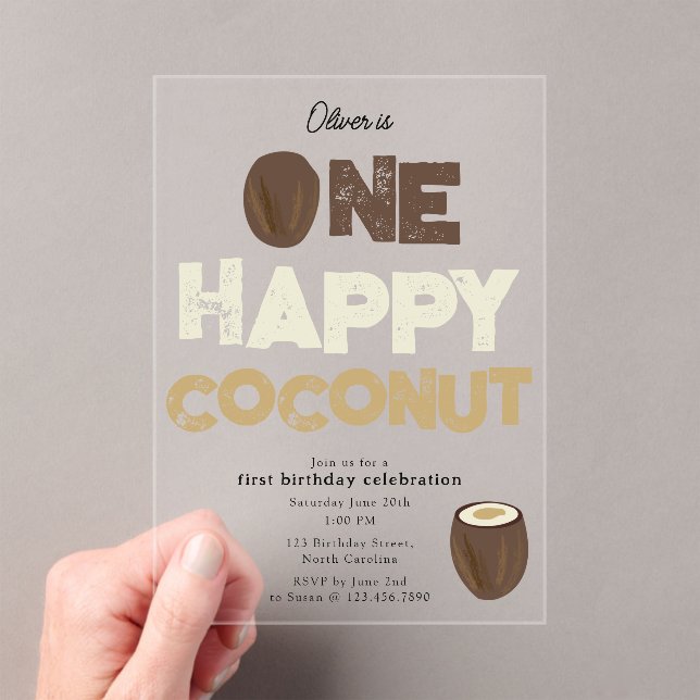 One Happy Coconut Invite 1st Summer Birthday Acryleinladungen (Insitu (Handheld))