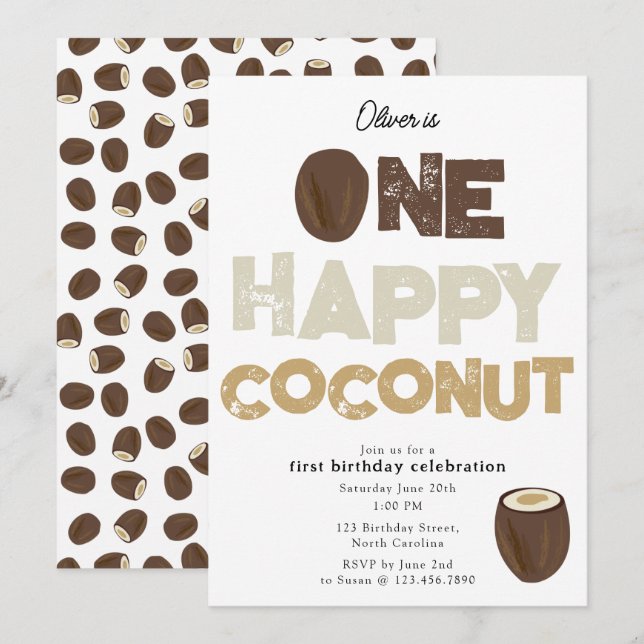 One Happy Coconut Invite 1st Summer Birthday Einladung (Vorne/Hinten)