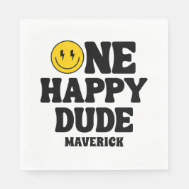 One Happy Dude Boy's Retro 1st Birthday Serviette