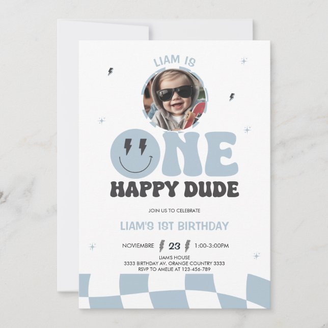 ONE HAPPY DUDE INVITATION, 1ST BIRTHDAY INVITATION EINLADUNG (Vorderseite)