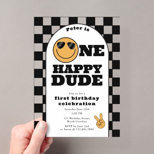 One Happy Dude Invite 1st First Birthday Cute Boy Acryleinladungen (Insitu (Handheld))