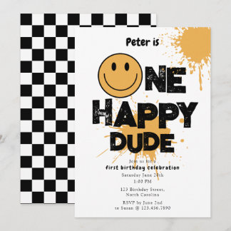 One Happy Dude Invite 1st First Birthday Cute Boy Einladung