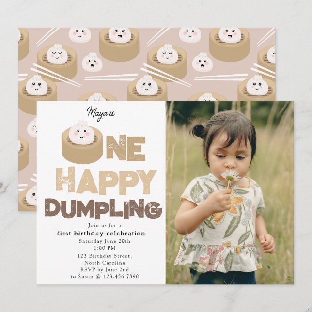 One Happy Dumpling Invite 1st First Birthday Photo Einladung (Vorne/Hinten)