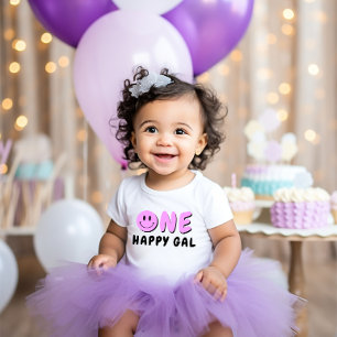 One Happy Gal 1. Geburtstag Lila Smiley Baby T-shirt