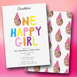 One Happy Girl Birthday Invite 1st Birthday Photo  Einladung