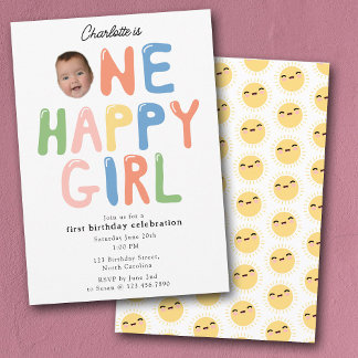 One Happy Girl Birthday Invite 1st Birthday Photo Einladung