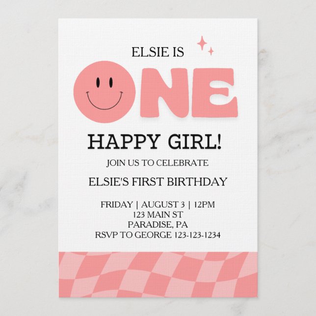 One Happy Girl First Birthday Invitation (Devant)
