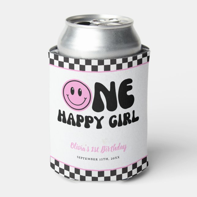 One Happy Girl Pink Happy Face Birthday Dosenkühler (Kanne Vorderseite)
