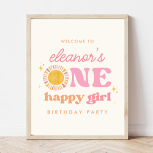 One Happy Girl Sun 1. Geburtstag Begrüßungszeichen Poster