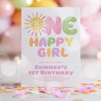 One Happy Girl Sun 1st Birthday Colorful Einladung