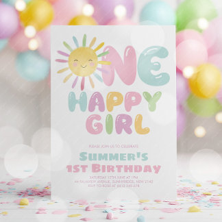 One Happy Girl Sun 1st Birthday Pink Blue Einladung