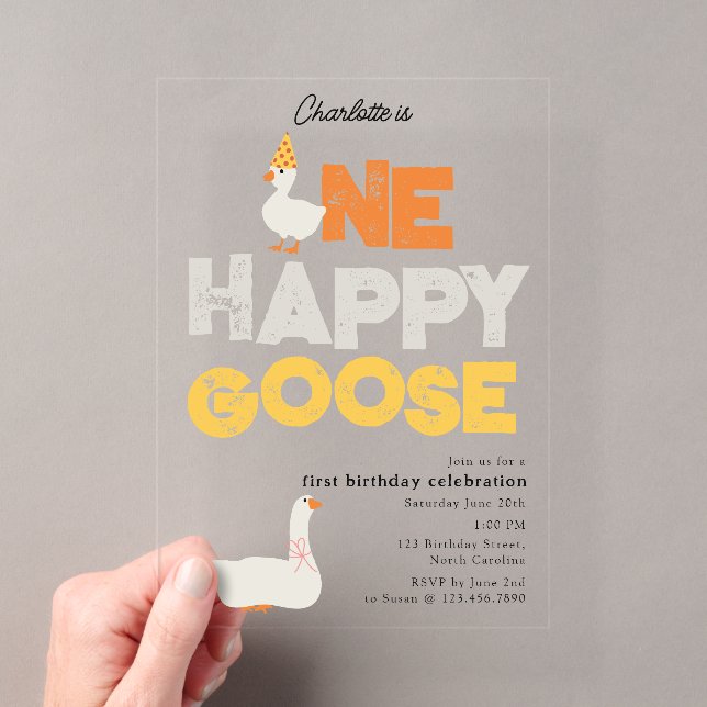One Happy Goose Invite 1st  First Birthday Cute Acryleinladungen (Insitu (Handheld))
