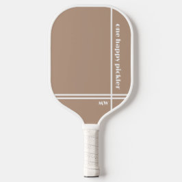 One Happy Pickler Khaki White Initials Funny Pickleball Schläger