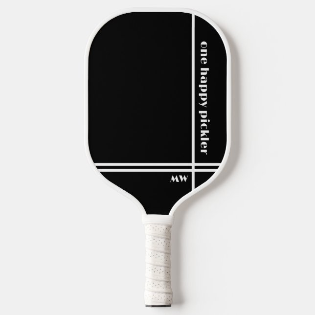 One Happy Pickler Schwarz-weiß Initials Funny Pickleball Schläger (Vorderseite)