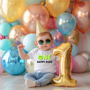 One Happy Typ 1. Geburtstag Green Smiley Baby Strampler