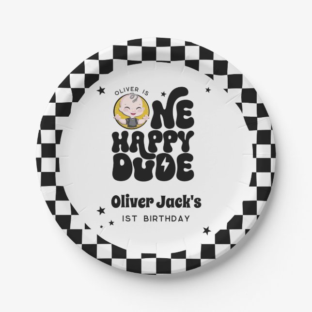 One Happy Typ 1. Geburtstag Pappteller (Vorderseite)